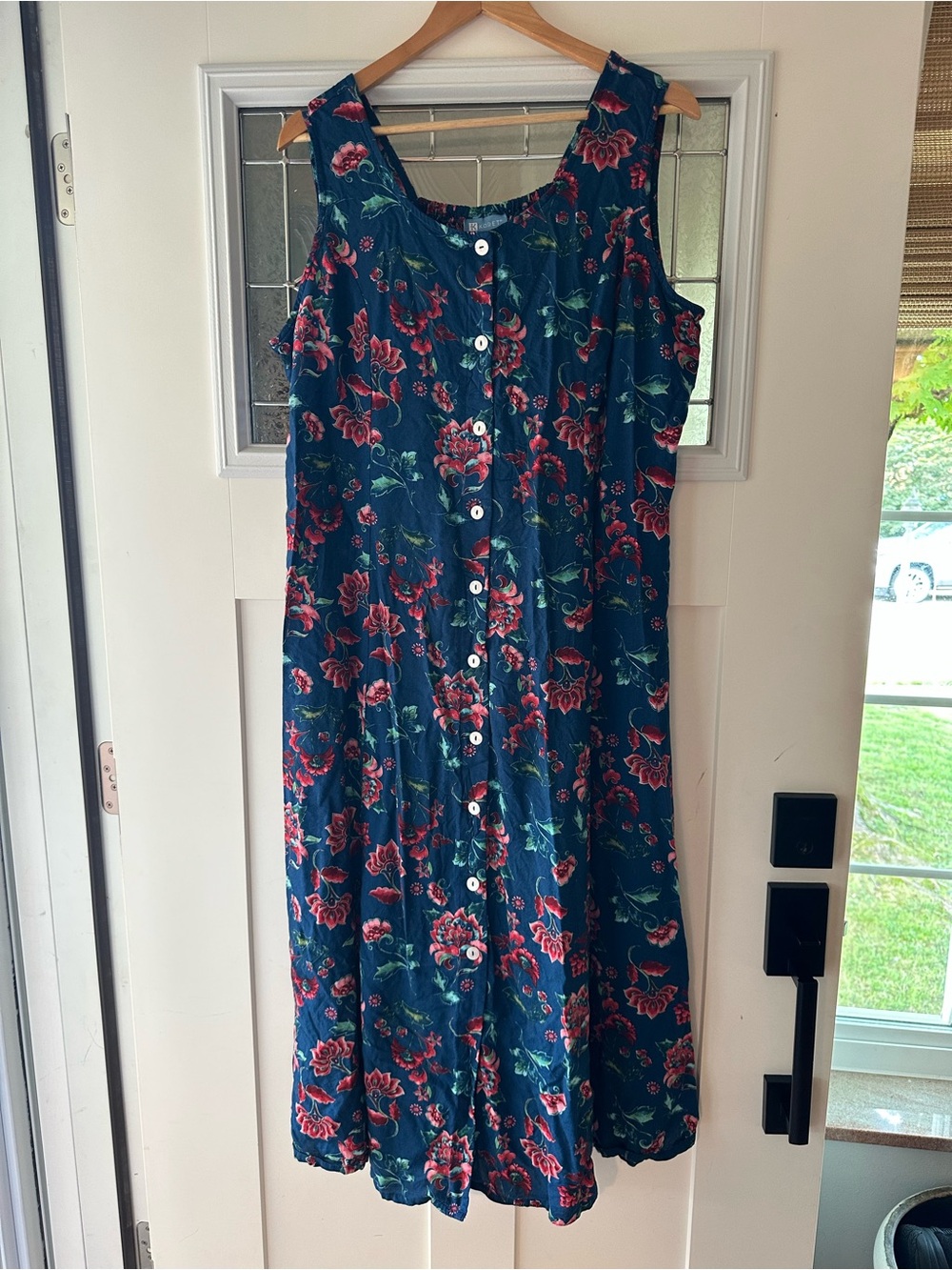 Vintage 90’s/Y2K Navy Floral Button-Front Midi Dress
